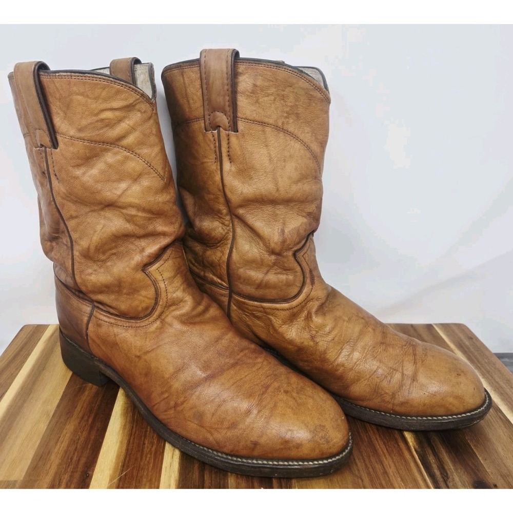 Justin 3163 Jackson Traditional Roper Boots Marbled Leather Boots 8 EE‎ WIDE VTG